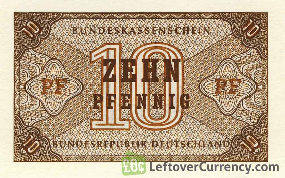 10 Pfennig banknote Germany - Bundeskassenschein obverse accepted for exchange