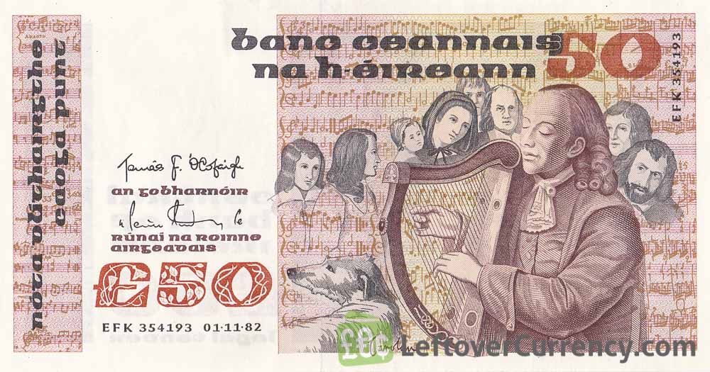 50 Irish Pounds banknote - Turlough O'Carolan obverse accepted for exchange