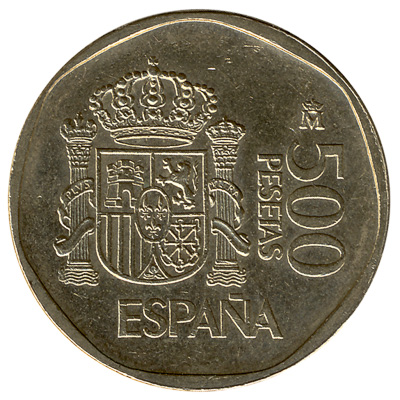 500 Spanish Pesetas coin obverse