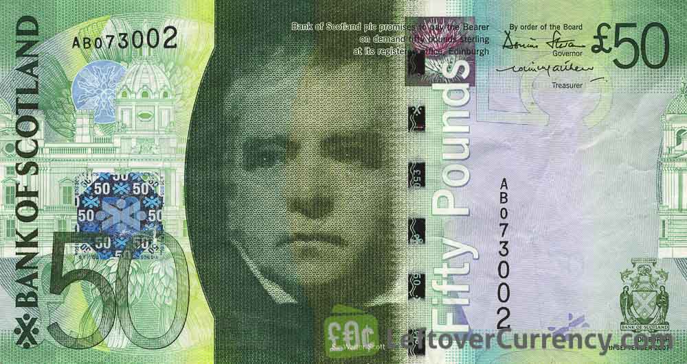 Bank of Scotland 50 Pounds banknote - 2007-2011 series obverse accepted for exchange