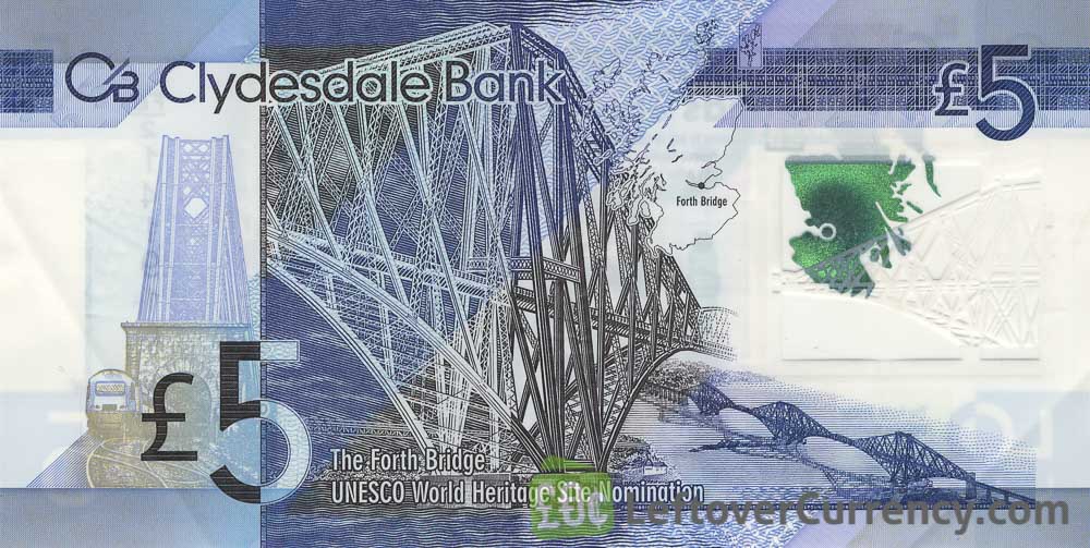 Clydesdale Bank 5 Pounds banknote (2015 series) reverse