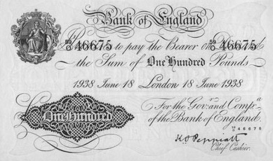 100 British Pounds banknote - white note