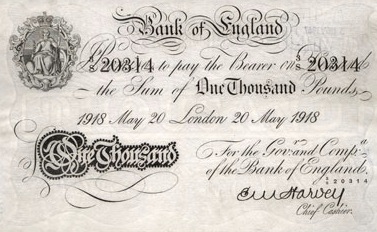 1000 British Pounds banknote - white note