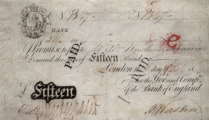 15 British Pounds banknote - white note