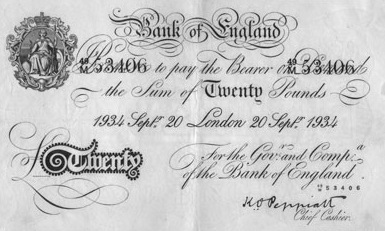 20 British Pounds banknote - white note