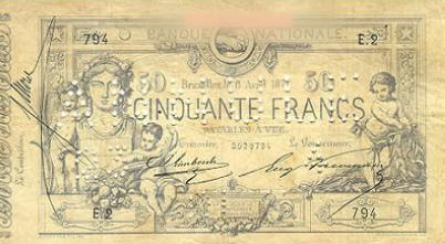 50 Belgian Francs banknote - type 1869