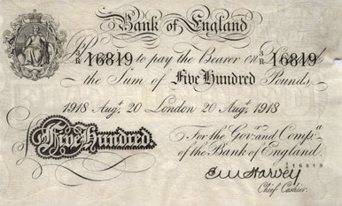 500 British Pounds banknote - white note