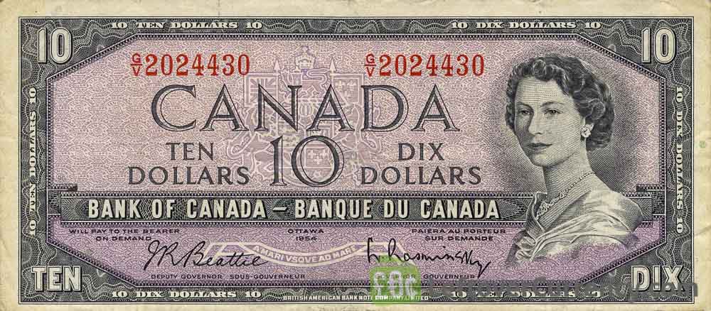10 Canadian Dollars banknote series 1954