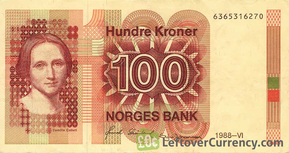 100 Norwegian Kroner banknote (Camilla Collett)