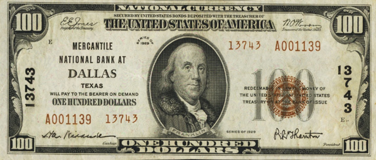 One Hundred Dollars National Currency banknote brown seal