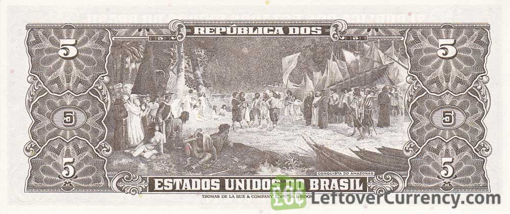 5 Brazilian Cruzeiros banknote (Barão do Rio Branco olive type)
